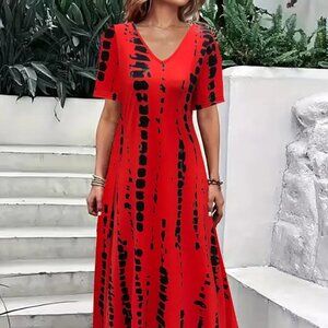 Women Plus Size Tie Dye Dress Loose/Relaxed Fit Summer Vacation Beach Dress 22W